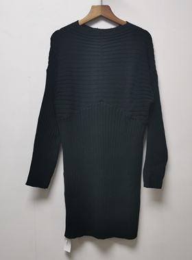 设计师样版针织衫毛衣2025春秋新款黑色连衣裙针织衫女长裙K088