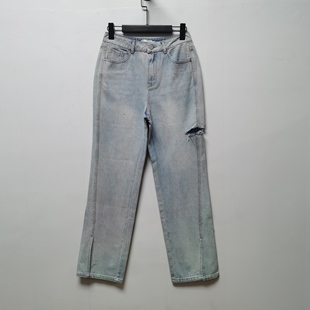 芮 侧宽松老爹裤 去标直筒春夏款 大腿破洞女士阔腿裤 2115 牛仔裤