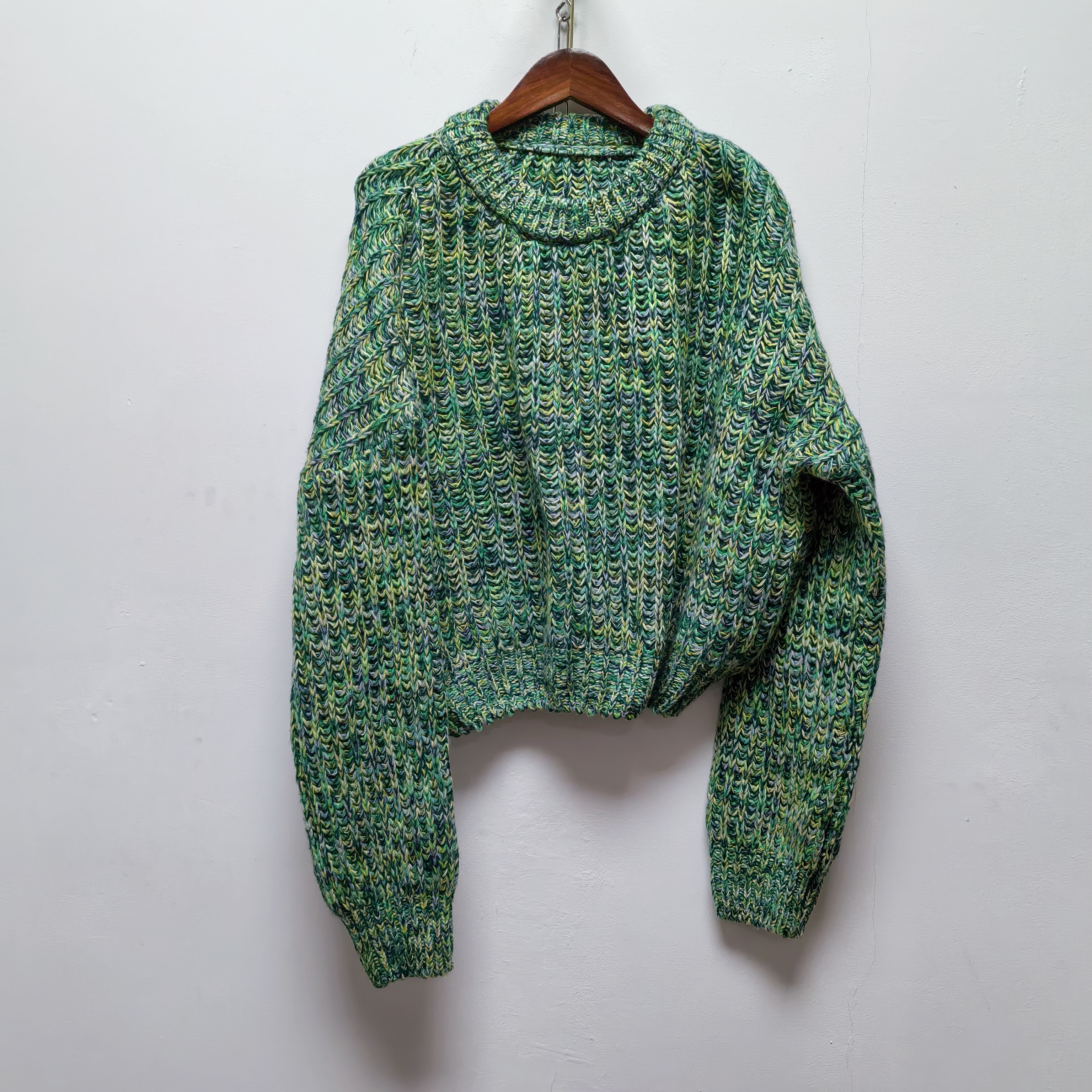 2025秋冬绿色粗线杂色圆领套头针织衫长袖百搭软糯打底毛衣女M548