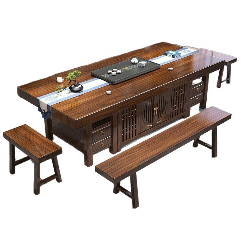实木大板茶桌椅组合新中式原木一桌五椅办公室茶几家用泡茶台