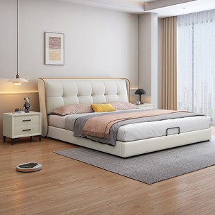2024年新款 皮床现代简约主卧室1.8米双人大床软包1米5储物布艺床