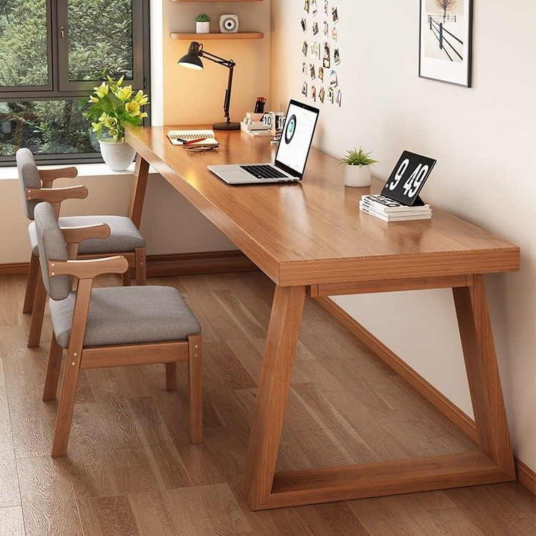 双人书桌实木电脑桌学生家用学习桌简约现代办公桌客厅大板桌子