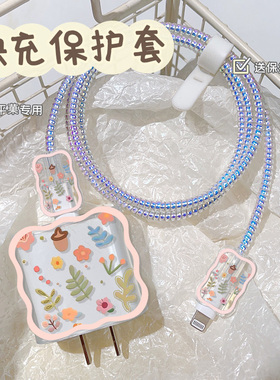 适用20WiPhone16充电线保护套苹果15promax充电器保护壳透明14数据线保护绳耳机绕线器防折断简约硅胶防猫咬