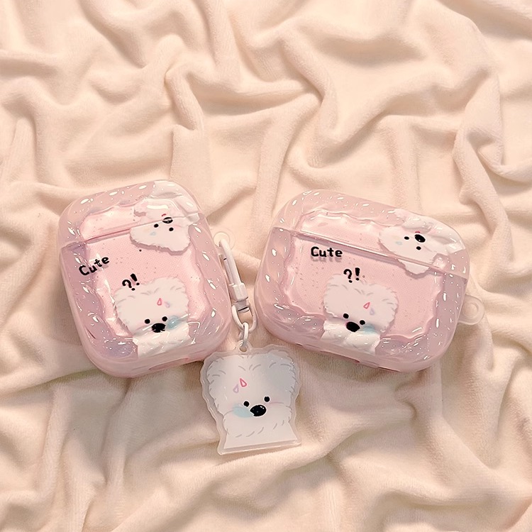 苹果耳机保护壳适用airpods1/2代保护壳可爱蓝牙耳机保护套airpodspro2保护壳airpods4耳机壳小狗挂件防丢