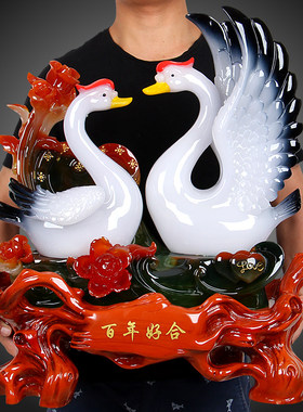 大号百年好合天鹅摆件结婚礼物客厅新房摆设送闺蜜朋友新婚庆礼品
