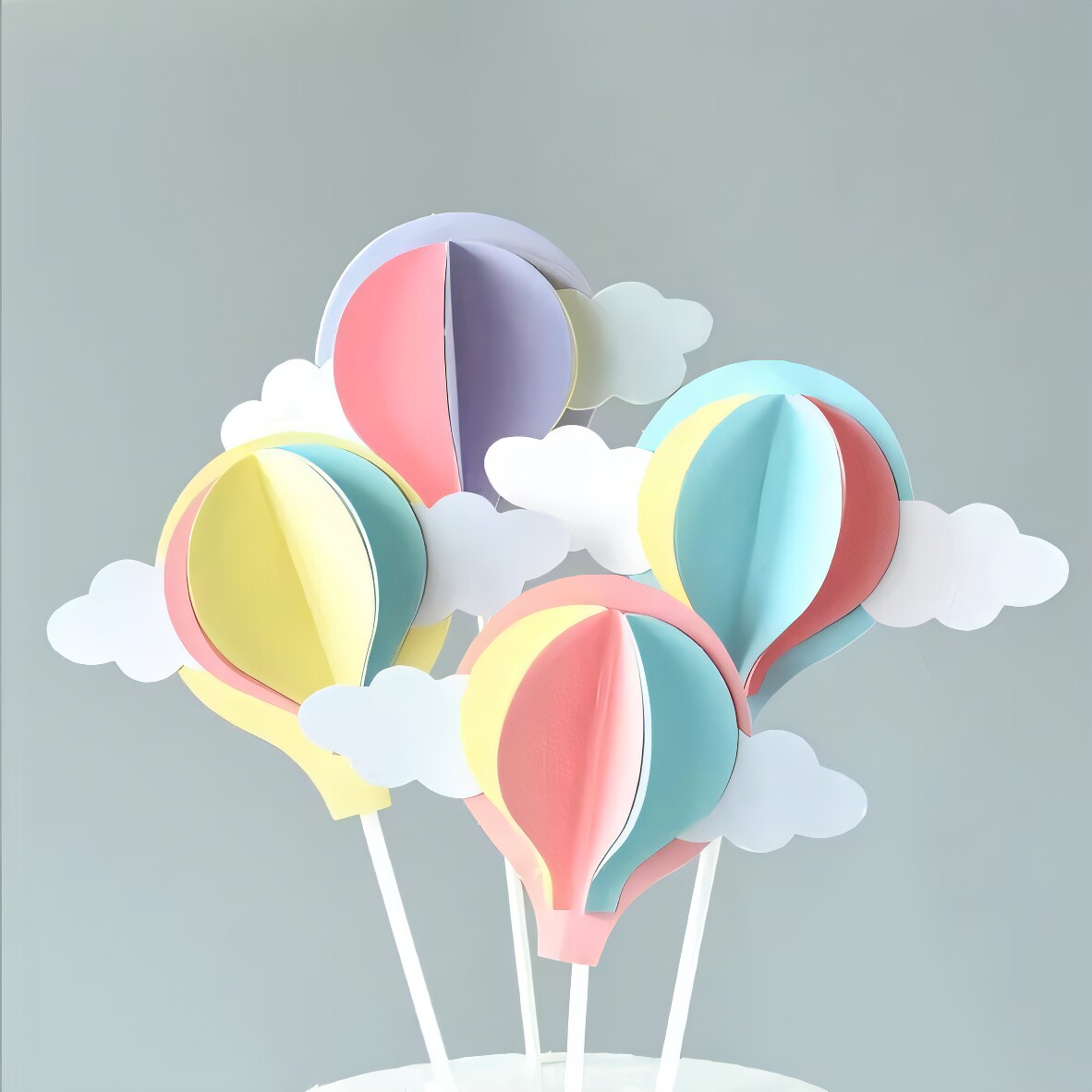 立体热气球蛋糕装饰插件网红马卡龙色系气球云朵插牌生日烘焙插旗