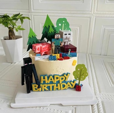 我的世界蛋糕装饰摆件史蒂夫儿童男孩生日甜品台装扮插件插牌配件