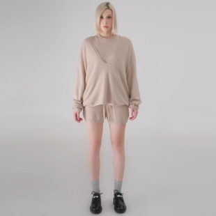 ease the label【羊毛V领层次感毛衣】软糯叠穿上衣背心短裤套装