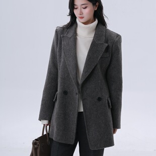 ease the label【100羊毛中长收腰大衣】简约通勤感廓形西装外套