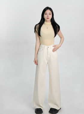 ease the label【白色暗纹阔腿裤】浅色显瘦梨型身材垂感牛仔裤