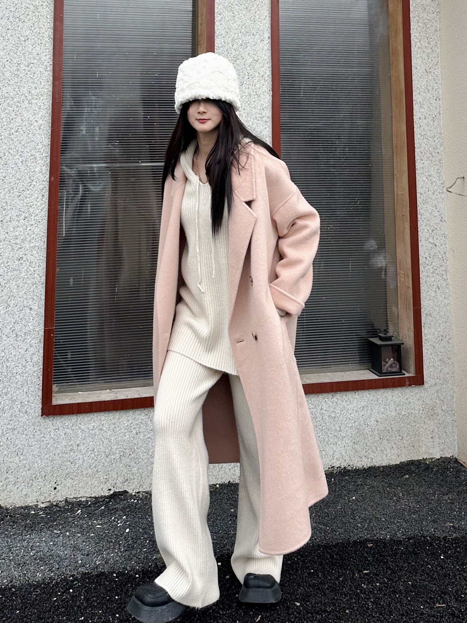 现货秒发韩系温柔粉色澳毛大衣