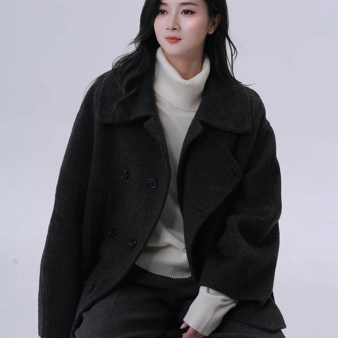 现货牦牛绒短款大衣韩系毛呢高级