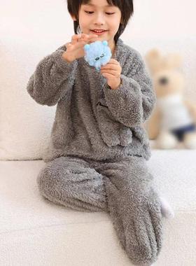 Autumn Winter Sleepwear Flannel Pajamas For Girls Boys Long