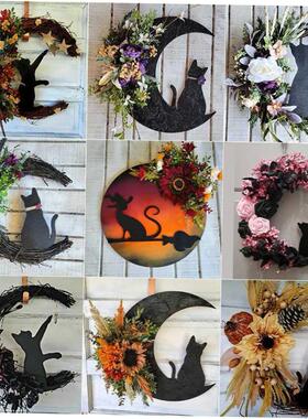 Halloween Moon Cat wreath door hanging decorations花环门挂饰