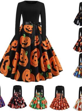 Halloween Cosplay Costume Props Fancy Pumpkin Womens Dress L