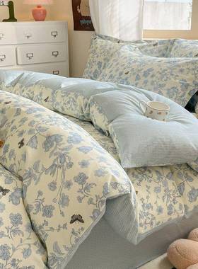 100% cotton bedding 4sets blanket duvet cover bedsheet set