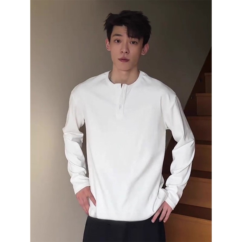 白色美式德绒打底衫男
