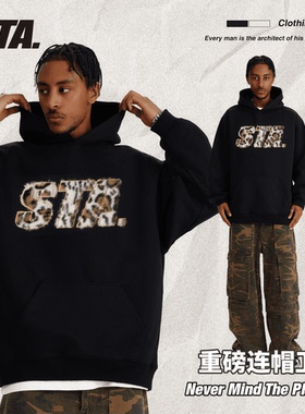STA国潮400克重连帽卫衣重磅男女同款春秋男上衣刺绣绣花国潮男款
