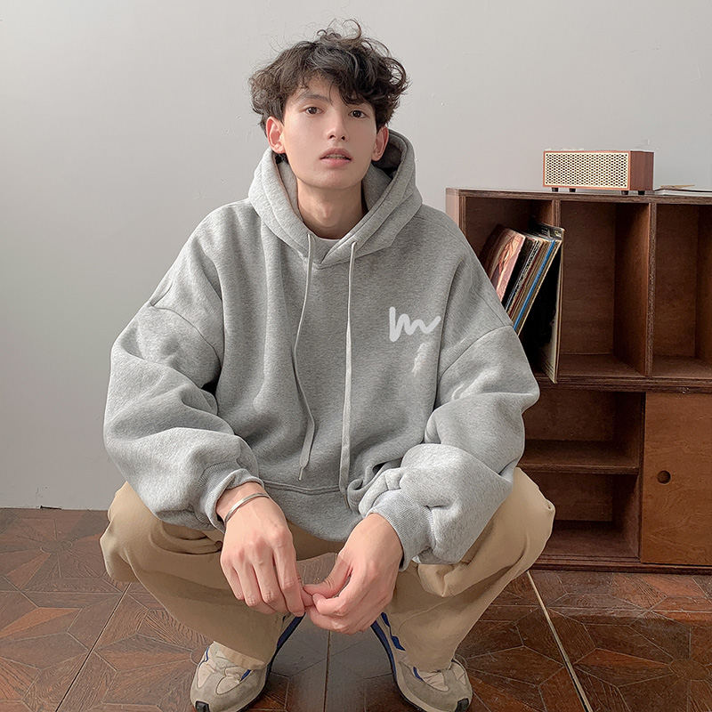 重磅浅灰色卫衣男秋冬