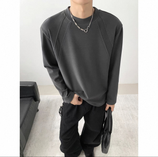 t恤男秋季 上衣打底衫 美式 男装 潮牌解构拼接宽松休闲大码 德绒长袖