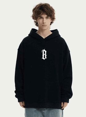 STA.  B字母国潮重磅美式连帽卫衣男蔡徐坤同款宽松休闲上衣ins女