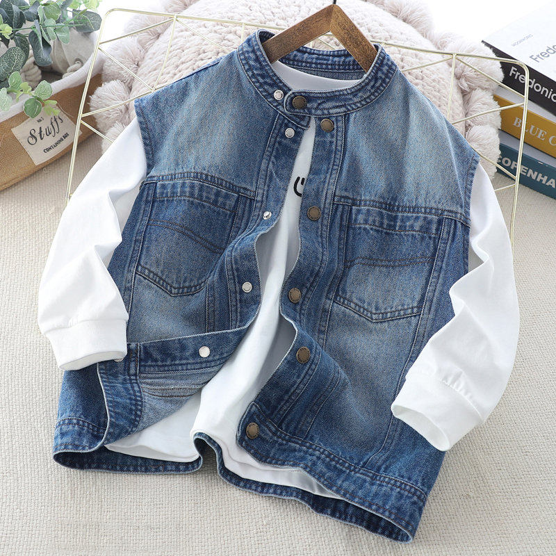 男童牛仔马甲帅气潮儿童外穿背心新款中大童春秋马夹外套洋气