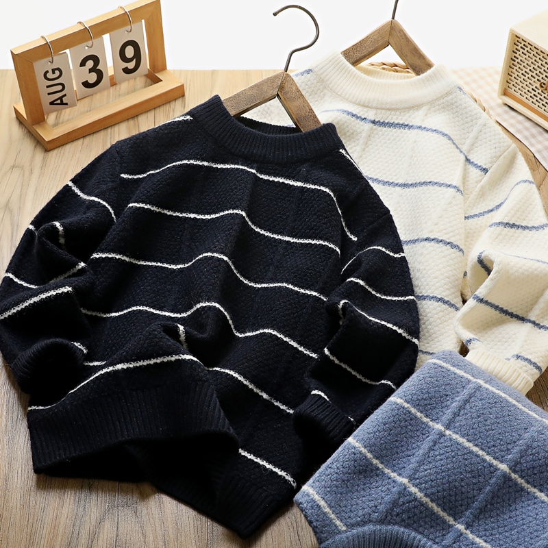 儿童秋冬款毛衣新款男童条纹保暖毛线衣中大童男孩打底针织衫