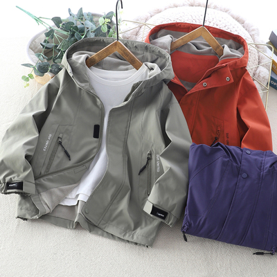 男童加绒冲锋衣外套新款儿童休闲薄绒秋冬款户外防风拉链开衫