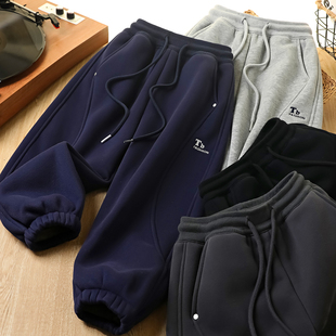 男童分割加厚绒卫裤秋冬季新款中大童儿童装休闲保暖束脚长裤子