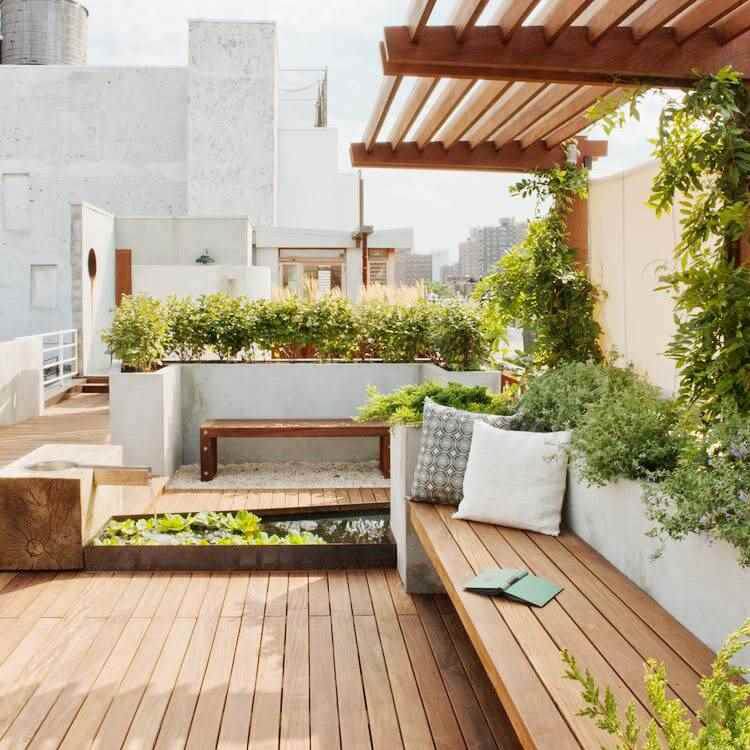 菠室萝格腐aby木板户外露台庭院葡地萄架外阳防台花园设计阳光房