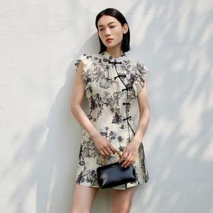 Dekashell/迪卡轩2025夏季新款水墨画旗袍风新中式女士套装两件套