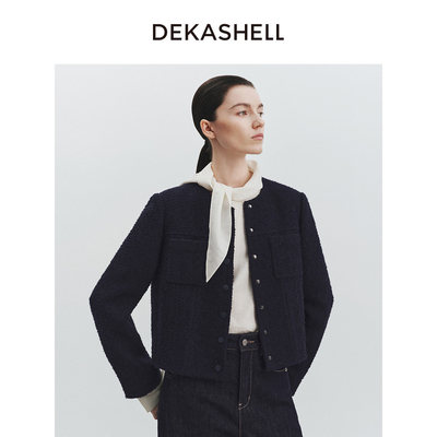 Dekashell/迪卡轩2026冬季新款小香风粗花呢短外套女圆领外套
