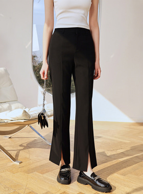 Dekashell/迪卡轩女裤2025年夏季新款小个子高腰显瘦黑色微喇裤子