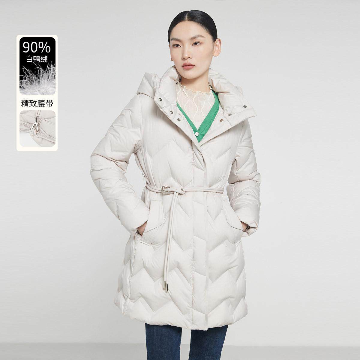 【清仓价】迪卡轩冬季收腰羽绒服女中长款过膝轻薄外套90鸭绒2024