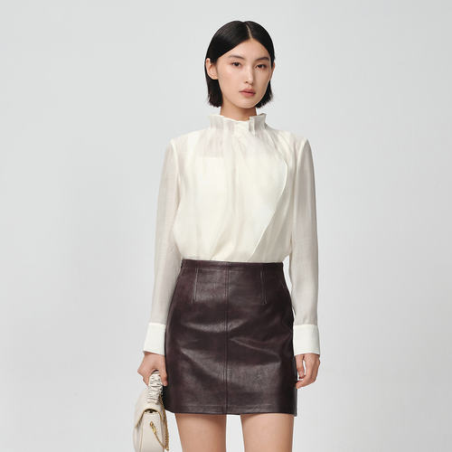 Dekashell/迪卡轩2026春季新款长袖衬衫通勤立领荷叶边女气质优雅