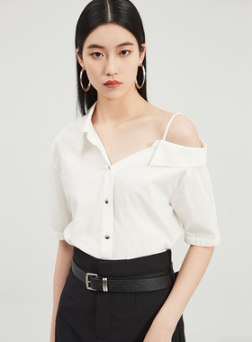 【清仓价】Dekashell/迪卡轩一字肩衬衫露肩设计感白色上衣女2024