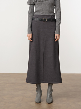 Dekashell/迪卡轩2025冬季新款女装气质显瘦开叉设计直筒半身裙