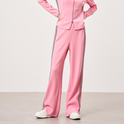 Dekashell/迪卡轩2025年春季新款高腰宽松条纹裤子女小个子直筒裤