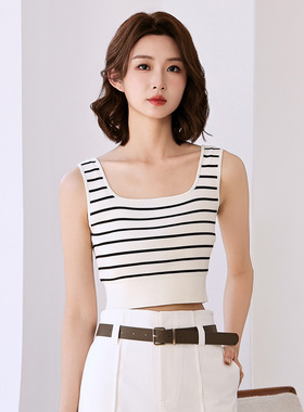 Dekashell/迪卡轩2025年夏季新款条纹短款内搭打底针织女正品背心