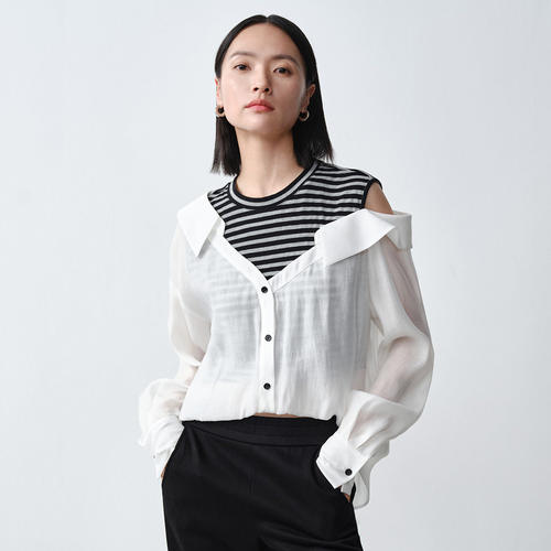 Dekashell/迪卡轩2025秋季新款高级假两件女士上衣商场同款