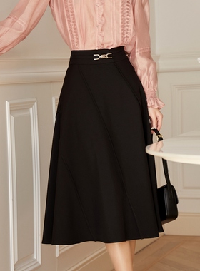 【清仓价】Dekashell/迪卡轩新高级感百搭不规则半裙黑色女a字裙