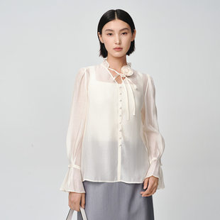 Dekashell/迪卡轩2026春季新款法式温柔风系带衬衫女通勤衬衣