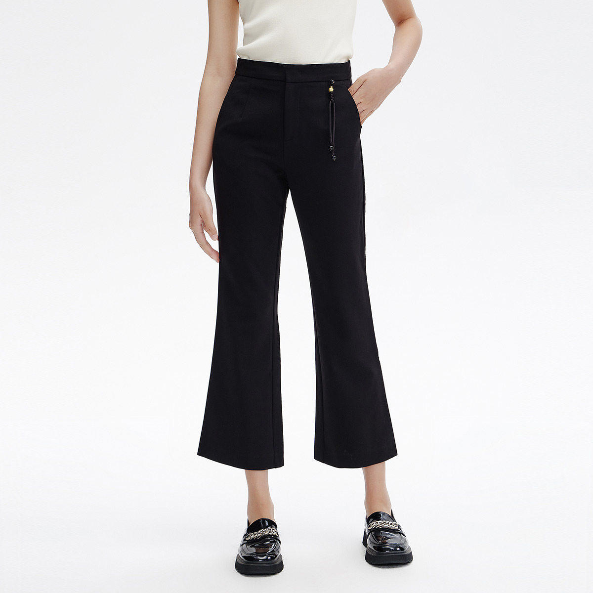 Dekashell/迪卡轩2025秋季新款高腰宽松女士西装裤七分微喇女裤