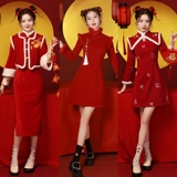 Красное демисезонное ципао, летнее праздничнное вечернее платье