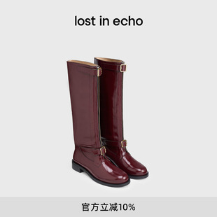 echo巴恩风显瘦厚底宽筒圣诞红真皮长筒骑士靴子 杨紫同款 lost