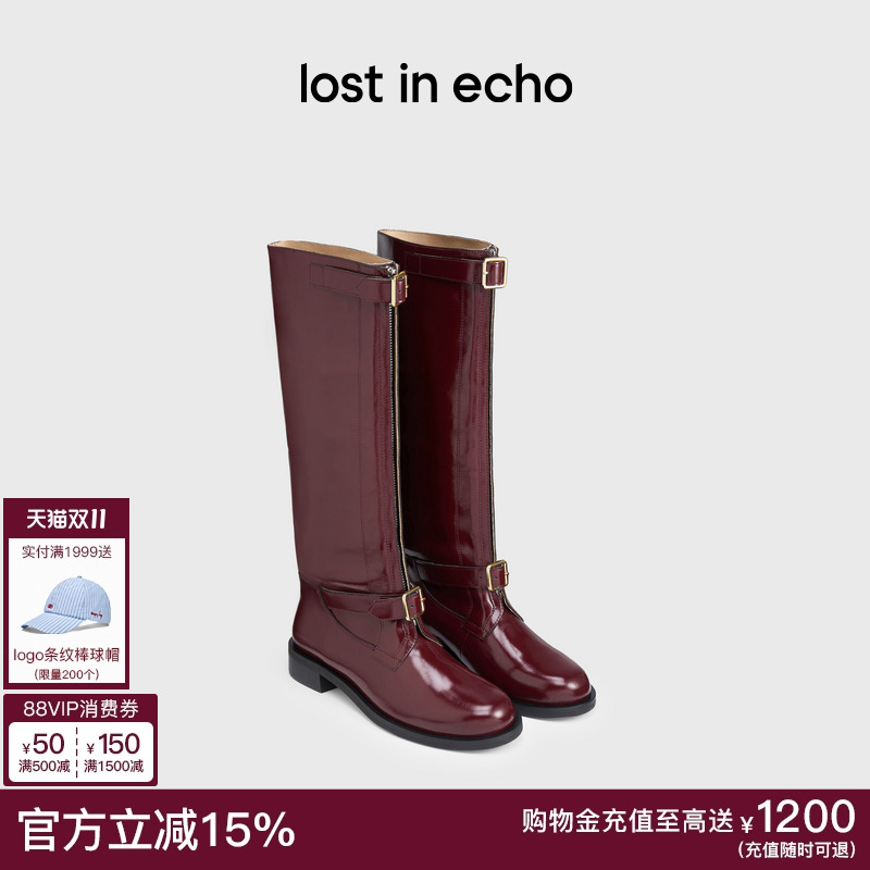 lostinecho宽筒一脚蹬骑士靴