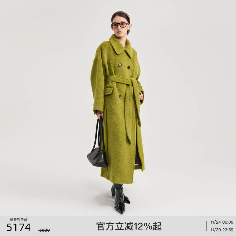 lostinecho长款双排扣毛呢大衣