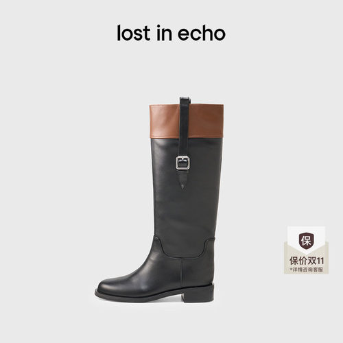 lostinecho圆头牛皮直筒骑士靴
