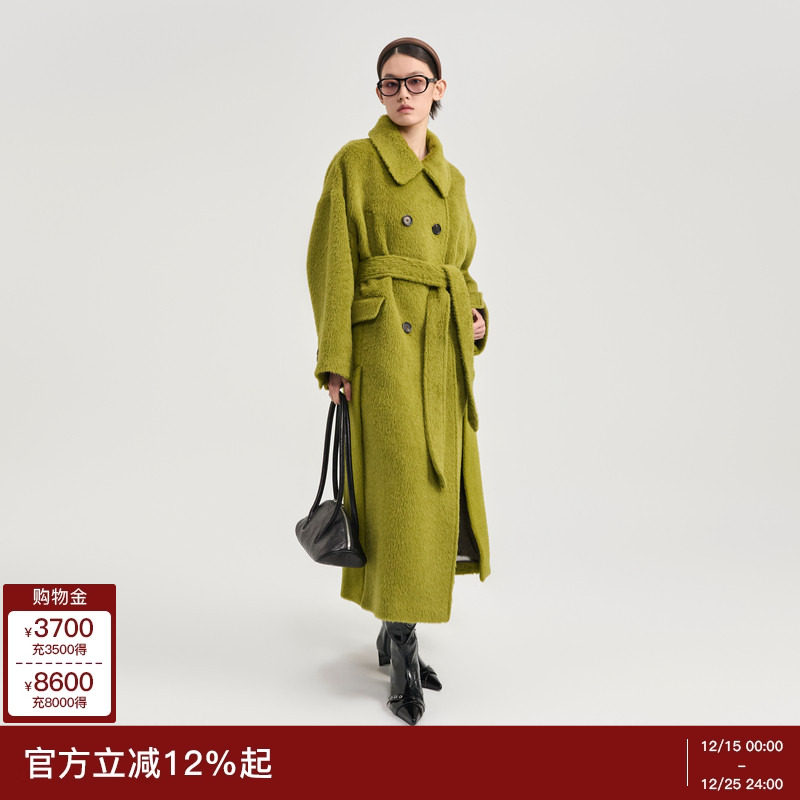 lostinecho长款双排扣毛呢大衣
