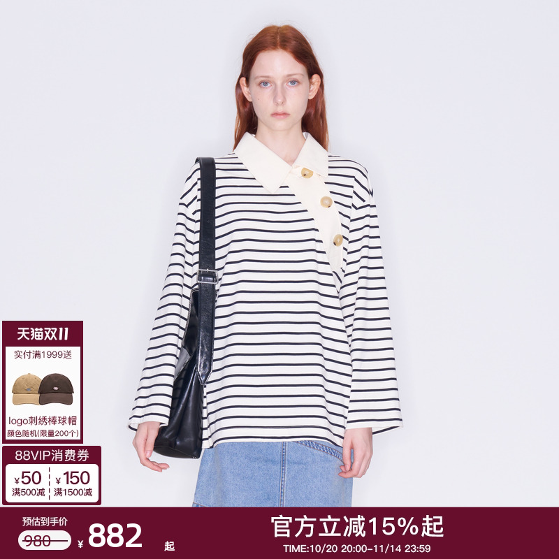 lostinecho斜门襟宽松POLO衫